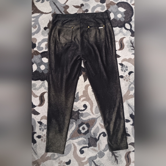 Michael Kors Foil Black Gold Metallic Leggings Sz 2X Stretch Figure Flattering - Picture 2 of 10